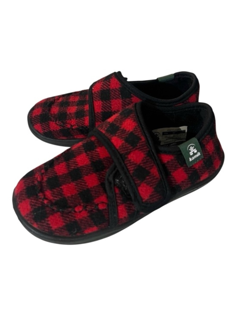 Kamik Kid’s Buffalo Check Plaid Red Black Hardsole slippers Size 12